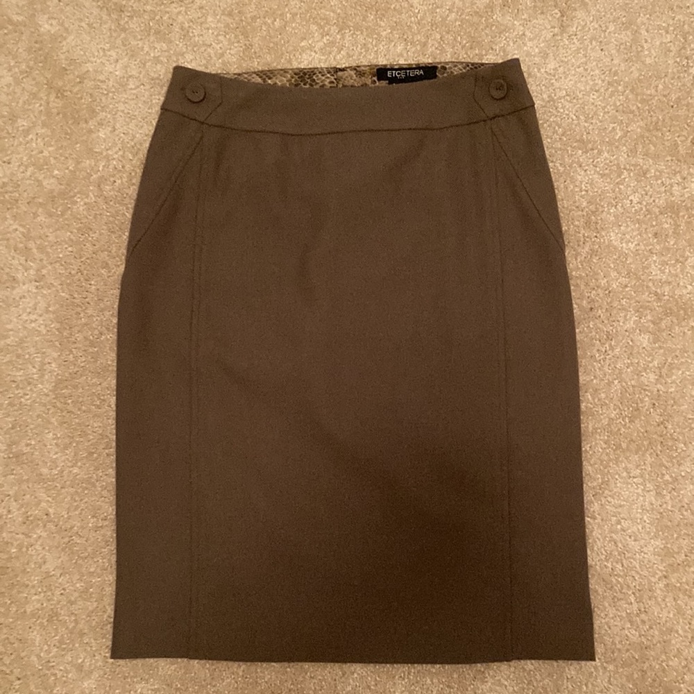 Etcetera Pencil Skirt Brown Size 4 with Button Accents